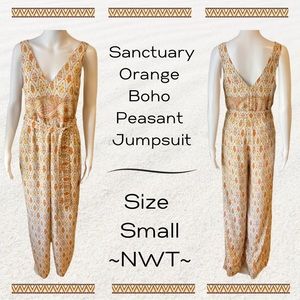 Sanctuary Women’s Orange Floral Boho Peasant Jumpsuit